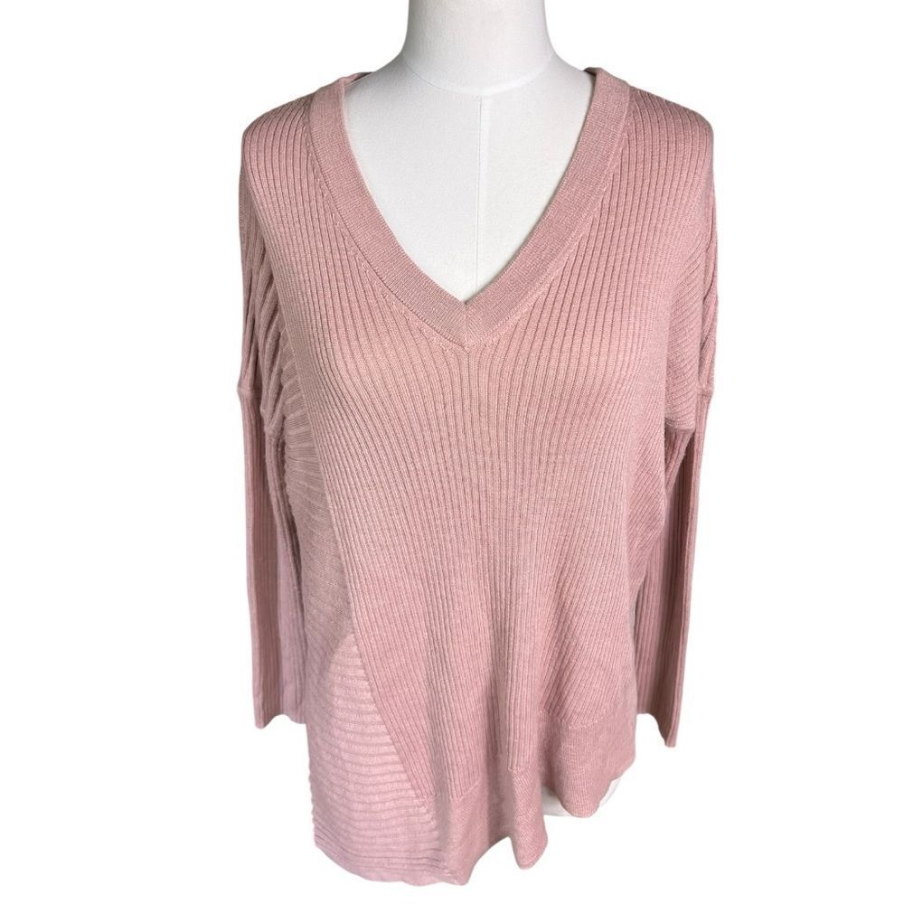 All Saints Keld Olivo Asymmetric V-Neck Ribbed Sweater Pink Size XS - Picture 5 of 12